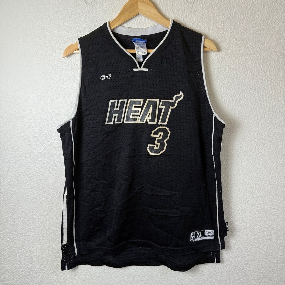 Y2K Reebok Miami Heat Jersey Boys XL Black Excellent Dwyane Wade 3 NBA Mesh Tank